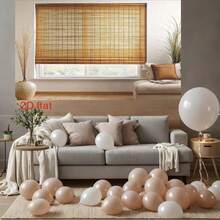 2D Flat Natural And Warm Theme Background, Equipped With Bamboo Roller Blinds, Comfortable Sofas, Wooden Floors, Indoor Plants, Suitable For Fashionable Living Room Decoration - Perfect For Birthday Party Background | Comfortable Living Room Decoration | Natural And Warm Theme, Living Room Decoration Vinyl - Brown - View 4