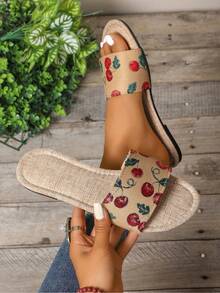 1双户外夏季时尚休闲简约卡通水果装饰青少年一脚蹬平底凉鞋