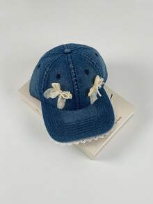 1顶蓝色软顶蕾丝边牛仔宽檐棒球帽，可爱女孩小脸型修饰脸型，超大帽檐百搭帽，新款可爱复古水洗户外加长帽檐帽，夏季沙滩 - 彩色 - 查看 12