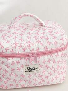 1 set di borse da viaggio e accessori composto da: 1 borsa per cosmetici con fiocco su sfondo bianco, 1 zaino da viaggio, 1 borsa per articoli da toeletta, 1 borsa per biancheria intima, 1 borsa per assorbenti igienici, custodia per cuffie, tappi per le orecchie, cuffie, caricabatterie, rossetto, cosmetici, profumo, prodotti per la cura della pelle, decorazione per la casa. Adatto per madri, studenti, donne, chiavi, regali per le vacanze