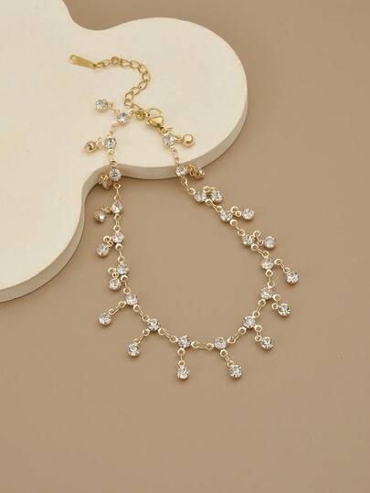 1pc Glamorous Sparkling Crystal Stainless Steel Women Anklet/Bracelet, Beach Jewelry Accessory