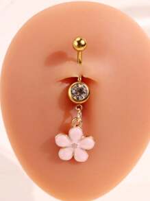 1pc Chic Flower Drip Oil Navel Ring, Simple & Versatile, Suitable For Women, Festival & Beach Vacation