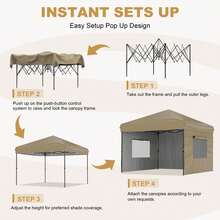 10 X 10 Heavy Duty Pop Up Canopy Tent, Pop-Up Canopy Tent Commercial Instant Canopies, Outdoor ShadeCanopy With 3 Sidewalls - 卡其色 - 查看 3