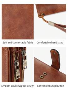 Nueva cartera larga de triple pliegue con tecnología RFID para comercio transfronterizo, cartera vintage multifunción para dama, de unicolor, con gran capacidad