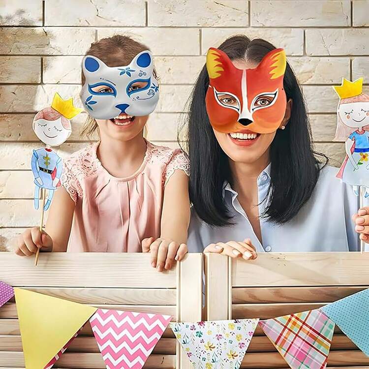 Lot De 8 Masques Therian Vierges Tuofang - Masques Chat Et Renard à Peindre DIY Pour Cosplay Et Halloween