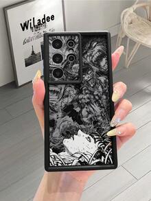 1个时尚卡通人物鸟瞰图图案重型防刮精准开孔手机壳，兼容苹果/红米/Infinix/vivo，防水防震防摔，国际版，非国内版 - 黑色 - 查看 1