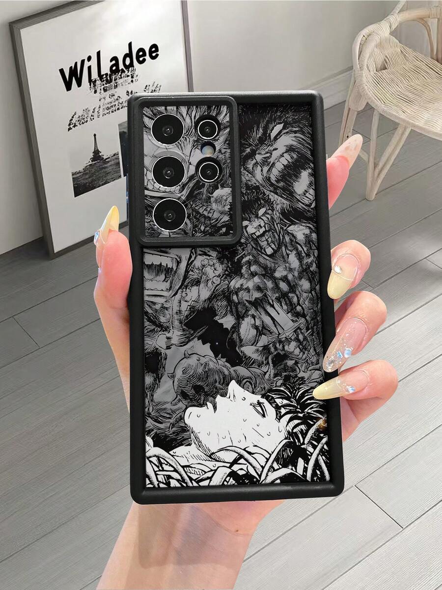 1个时尚卡通人物鸟瞰图图案重型防刮精准开孔手机壳，兼容苹果/红米/Infinix/vivo，防水防震防摔，国际版，非国内版 - 黑色 - 查看 1