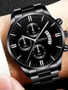 5-Piece Stylish Men's Alloy Strap Quartz Watch, With Wallet And Fashion Glasses, Keychain, Pen, Ideal Gift Set,Suitable For Daily Wear - Black - View 3