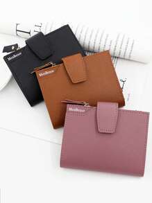 Minimalist Short Wallet For Students, Snap Coin Purse, Solid Color Girl Wallet, Card Holder Clutch