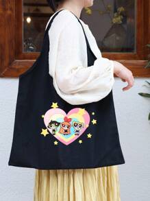 THE POWERPUFF GIRLS Borsa a tracolla pieghevole minimalista e versatile con stampa carina di agente di polizia donna, borsa casual in tela resistente e portatile