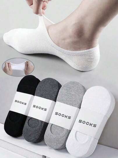 4 Pairs Men's Invisible Socks Silicone Non-Slip Summer No-Show Ankle Socks Casual Breathable Thin Boat Socks