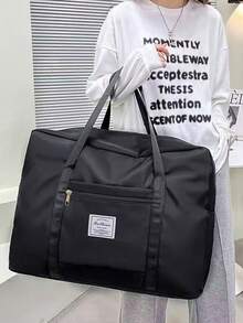 1 件轻便可折叠旅行袋，大容量防水储物袋，可折叠涤纶旅行收纳袋，男女通用，可装行李、衣服、周末/海滩/健身房/学校，适合学校、学校配件、学校用品的四季包 - 黑色 - 查看 3