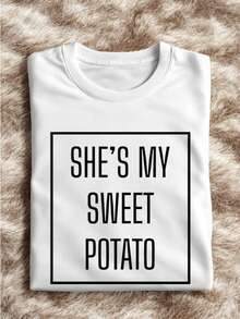 1 PC She's My Sweet Potato I Yam T-Shirts, Couples Thanksgiving Shirts, Thankful Shirt, Funny Thanksgiving, Matching Shirt, Funny Couple IT-3192 - 白色T卹她是我的地瓜 - 查看 2