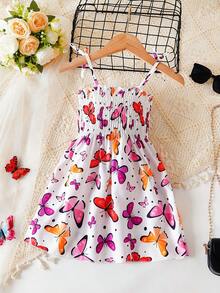 少女连衣裙蝴蝶海滩度假公主吊带裙 - 紫色 - 查看 2