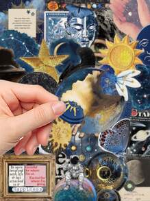 50pcs Mystery Space Stickers PET Material Handbook Laptop Phone Case Luggage Skateboard Helmet Decorative Stickers, School Supplies,Back To School