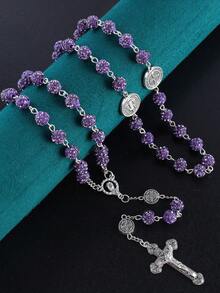 GO2CJBEADS 1件复古经典多色53颗8毫米水晶珠天主教十字架项链，男女通用个性化手工天主教祈祷念珠首饰，礼品