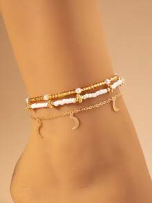 3 件套波西米亚风格串珠、贝壳和海星脚链套装，适合女士，适合海滩、度假、派对佩戴 - 五葉草 - 查看 15