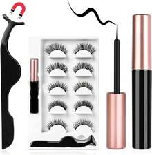 Magnetic Eyelashes With Eyeliner Kit, 5 Pairs Natural Look False Eyelashes With Applicator, Waterproof Eyeliner Reusable Fake Lashes For Makeup Eyelashes Extension Black