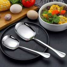 Durable Serving Spoon, Stainless Steel Square Head Large Size Soup Porridge Rice Scoop For Sweet And Savory Dishes