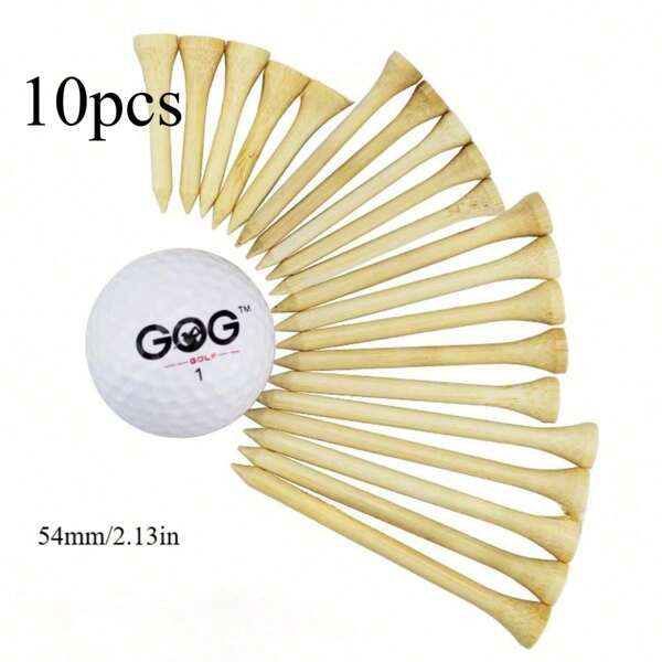 10 peças de tees de golfe de bambu para treinamento de golfe e esporte, tees profissionais de madeira natural, acessórios de golfe duráveis para jogadores