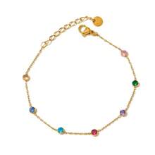 1pc Colorful Contrast Rhinestone Anklet, Stainless Steel Vintage Versatile Chain Jewelry