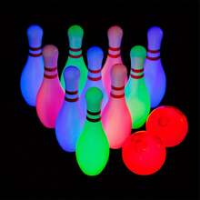 Light Up Kids Bowling Set Includes 10 Pins And 2 Balls, Bowling Pins Toy Set For Kids Toddler Indoor Games For Boys Girls 6/12pcs, Height 7.87inch - 彩色 - 查看 1