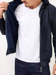 Men's Flannel Hooded Jacket - Navy Blue - View 1