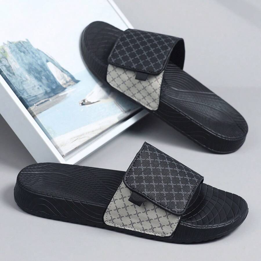 2024 Summer Men's Luxury Rhombus Pattern Slippers - Black - View 1
