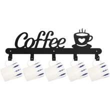 1 Stück Wandmontierter Kaffeetassen Halter, Metall Kaffeetassen Regal für die Wand, Kaffeetassen Regal Wandhaken, Jackenhalter, dieser vielseitige Ständer zeigt nicht nur elegant Ihre Lieblingstassen, sondern hat zusätzliche Haken für Jacken und Accessoires. Perfekt für Küchen, Eingangsbereiche oder überall wo Sie stilvolle Aufbewahrung brauchen.