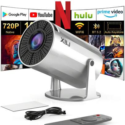 GAWFOLK Proyector XBJ 4K UHD con Android 11 - WiFi 6 de doble banda, 290 lúmenes ANSI, chip Allwinner H713, Bluetooth 5.0, 1280*720P - Proyector portátil para exteriores, esencial para reuniones familiares, noches de cine y presentaciones de oficina