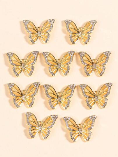10pcs Gold & Silver 3D Dynamic Butterfly Zinc Alloy Pendant For Necklace & Earrings DIY