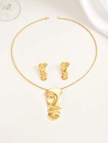 1 Set Fashion Minimalist Creative Ancient Egypt Ankh Cross Pendant Necklace & Earrings, Suitable For Women's Daily Wear - Gold - View 5