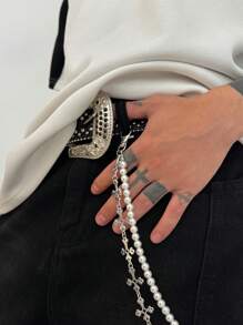 Accesorio de cadena de cintura con perlas falsas de estilo punk, cadena de cintura de múltiples capas con colgante de borla, joyería de cintura para hombre, regalo para fiesta de hip hop