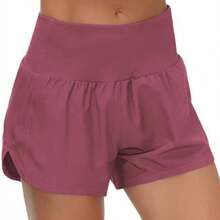 Womens High Waisted Running Shorts Quick Dry Athletic Workout Shorts With Mesh Liner Zipper Pockets - Rose Red - View 3