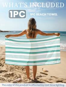 1 pieza Toalla de playa estampada con patrón de rayas verdes y blancas, toalla de baño, toalla de playa de estilo de moda, toalla de baño súper absorbente para baño, natación, fitness, yoga