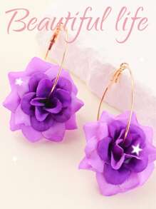2pcs Fashionable Elegant Vivid Purple Rose Hoop Earrings, Suitable For Women For Daily Wear, Party, Outdoor Activities