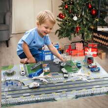 Airplane Toy Set - Airport Playset For Toddlers With Trucks,Planes, Helicopter, Signs And Fabric Airport Playmat, Interactive Early Learning Toys Birthday Gift For Boys And Girls Age 2 3 4 5+,Back To School