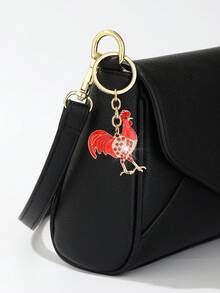 1 件时尚、优雅、可爱的大红色公鸡形钥匙扣/包包挂件，适合女性、汽车钥匙、包包装饰和学校礼物背包 - 金色 - 查看 4