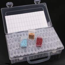 1 pieza Caja de almacenamiento de plástico transparente multiusos con 32/48/64 compartimentos y etiquetas adhesivas - Apta para cuentas, joyería, manualidades y suministros para arte de uñas - Cierre a presión, excelente para pintura de diamantes, bordado y caja de joyería