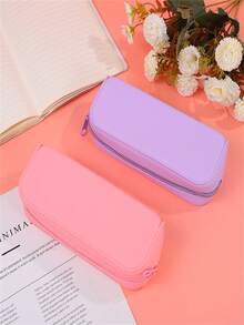 New Large Capacity Silicone Solid Color Pencil Case, Student Stationery Organizer Bag, Rectangular Silicone Pencil Box, Cosmetics Storage Pouch - Multicolor - View 4