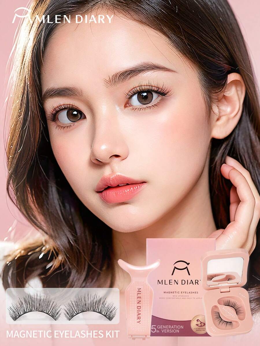 Mlen Diary 磁性睫毛套装，9-13.5 毫米可重复使用假睫毛，无需眼线，升级版 3D 双磁性睫毛，便携式无胶睫毛簇，适合轻盈自然妆容（美国甜心）条状睫毛，睫毛，睫毛，假睫毛 - 自然纖長款 - 查看 1