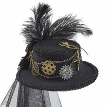 Lolita Lace Feather Gothic Steampunk Gear Chain Headpiece, Performance Prop