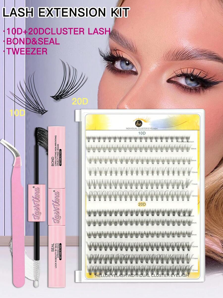 240 簇浓密卷曲分段自睫毛假睫毛，个人 DIY 仿貂皮单簇蓬松自然柔软 D 0.07 毫米 8-12 毫米混合手动睫毛延长，带粘合剂密封和镊子，适合日常化妆、派对、婚礼、旅行