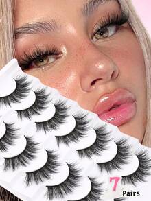 7 对 5D 卷翘假睫毛，16 毫米，适合日常佩戴，漫画风格，旅行必备。