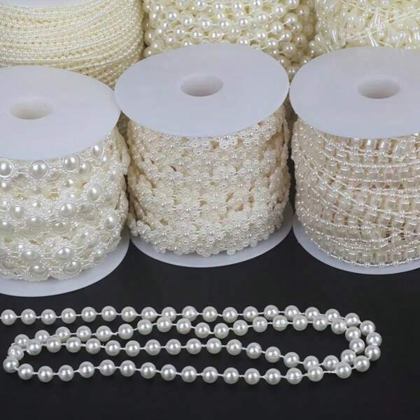 QIAO 1Pack Resin Pearl Beads Garland 3-10mm Faux Pearl Beads String Roll Bulk For DIY Craft, Wedding, Party, Christmas Tree Decoration