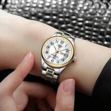 1 Stück Modische Damenuhr, Urlaubsgeschenk, elegantes kleines Zifferblatt, Luxusstil in Gold oder Silber, Wochentagskalender, Dual-Display-Funktion, japanisches Quarzwerk, Muttertags-, Abschluss-, Valentinstags-Geschenk