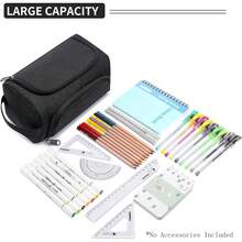 Estuche de Lápices de Gran Capacidad, Organizador Multifuncional con Compartimentos, Bolsa de Papelería Simple para Viaje, Bolsa de Lápices de Tela para Hombres, Mujeres, Niñas y Niños (Negro) - Negro acolchado - Ver 10