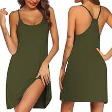 Women's Racerback Sleeveless Nightgown, Sleepwear - 軍綠色 - 查看 1