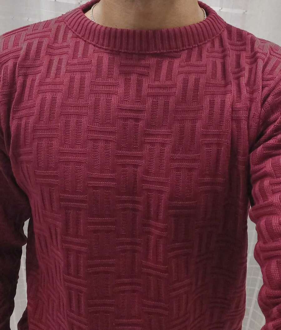 Men's Sweater Blouse Knit Long Sleeve Winter 3D - 紅木色 - 查看 1
