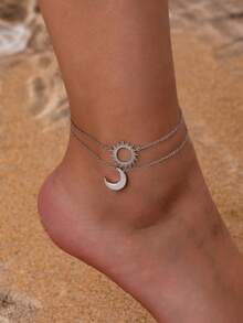 2pcs/Set Luxe European & American Design Sun & Moon Foot Chain Jewelry Set - Multicolor - View 8